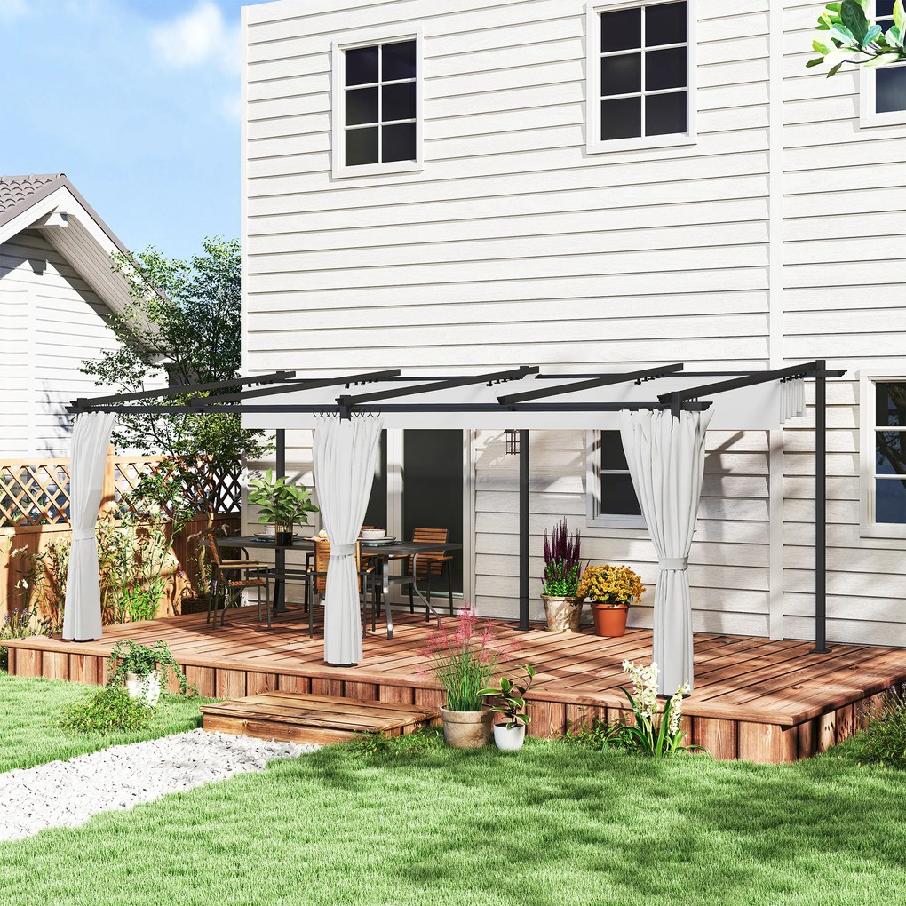 Outsunny Pergolă grădină exterioară 3 x 6 m pergolă glisantă retractabilă cu pereți laterali, adăpost solar UPF30+, gri | Aosom Romania