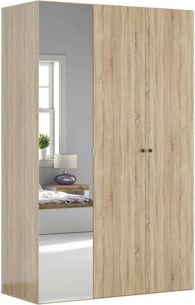 Dulap FLEX, stejar sonoma, PAL, cu 3 usi si oglinda, 150x66x240 cm
