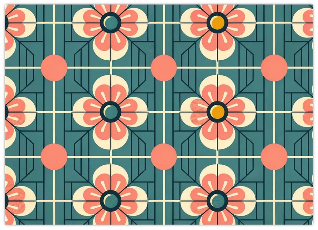 Tablou pe sticlă - Model retro cu flori (70x50 cm)