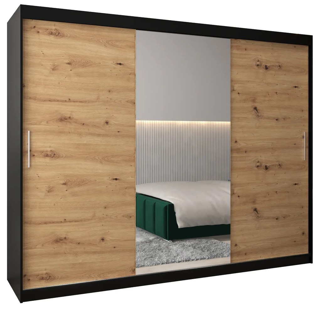 Dulap de haine 250 cm Toki 1 (negru mat + stejar artisan). 1064949