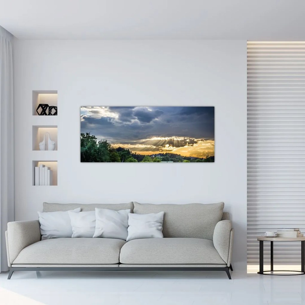 Tablou cu peisaj și raze de soare (120x50 cm)