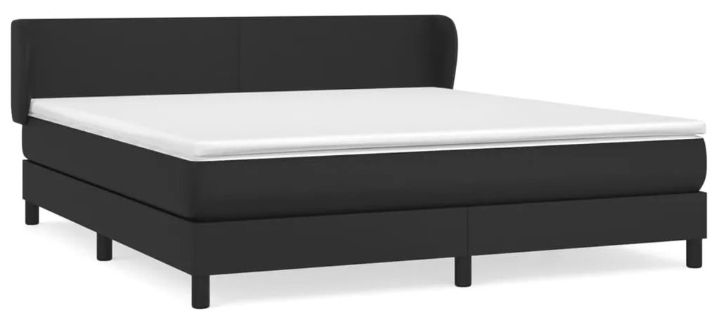 Pat box spring cu saltea, negru, 160x200 cm, piele ecologica Negru, 160 x 200 cm, Design simplu