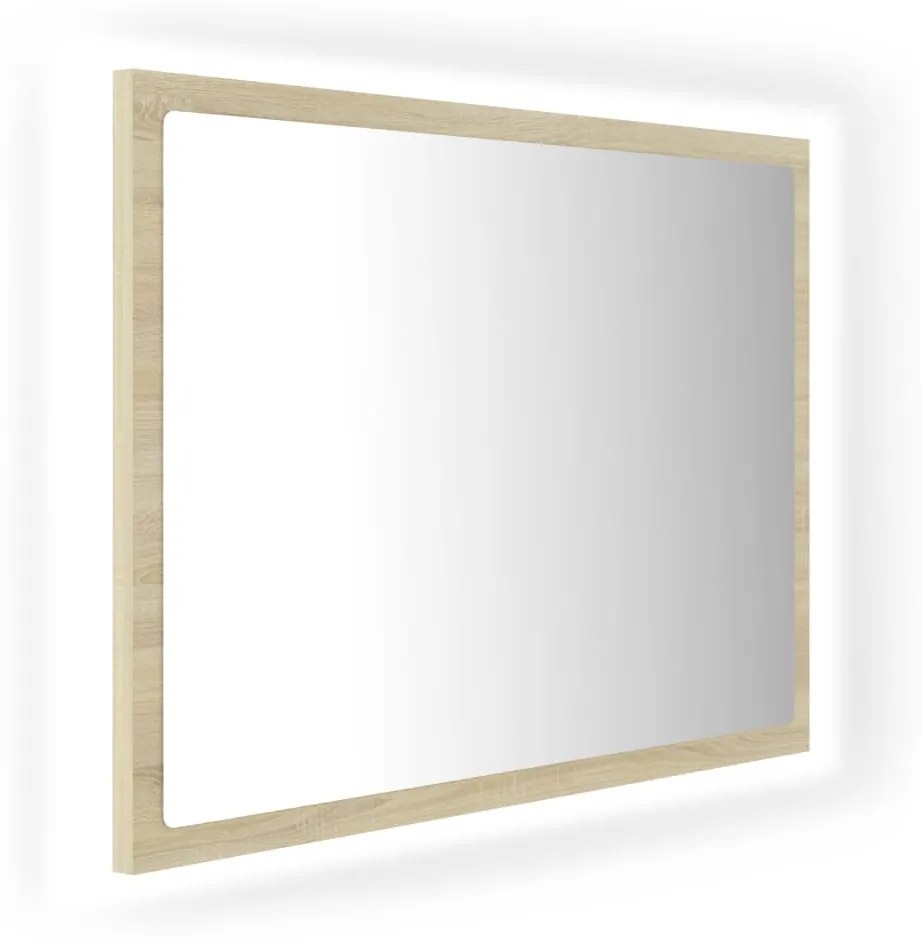 804919 vidaXL Oglindă de baie cu LED, stejar sonoma, 60x8,5x37 cm, acril