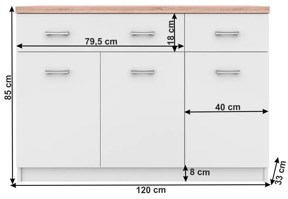 Comoda 3d2s, alb stejar sonoma, TOPTY Typ 07