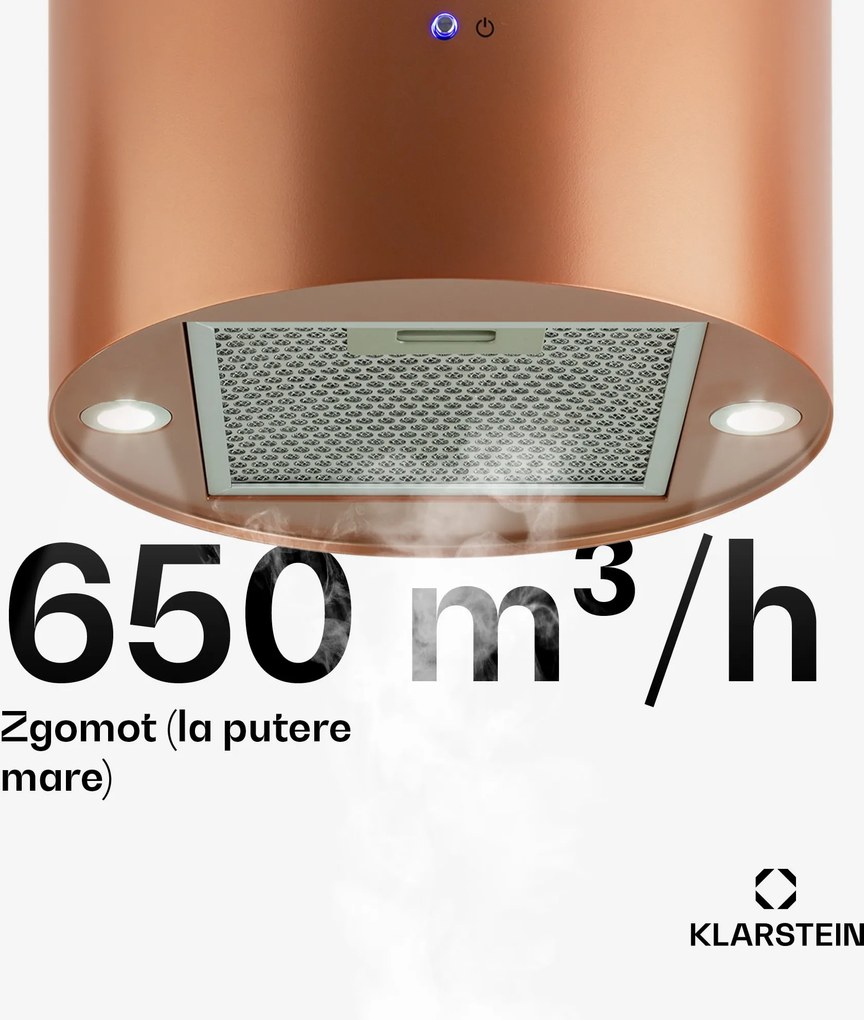 Klarstein Baretta, hotă suspendată, Ø 35 cm, recirculare a aerului 519 m³/h, LED, cupru