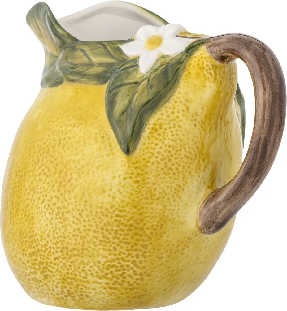 Carafă din ceramică, galben, suprafață texturată ca o coajă de lămâie, decorată manual, 16 x 13 cm, „Limone”