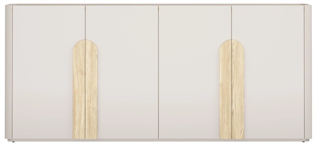 Comodă cu patru uși Amilio 200 cm - casmir / stejar uleiat / mânere stejar deschis