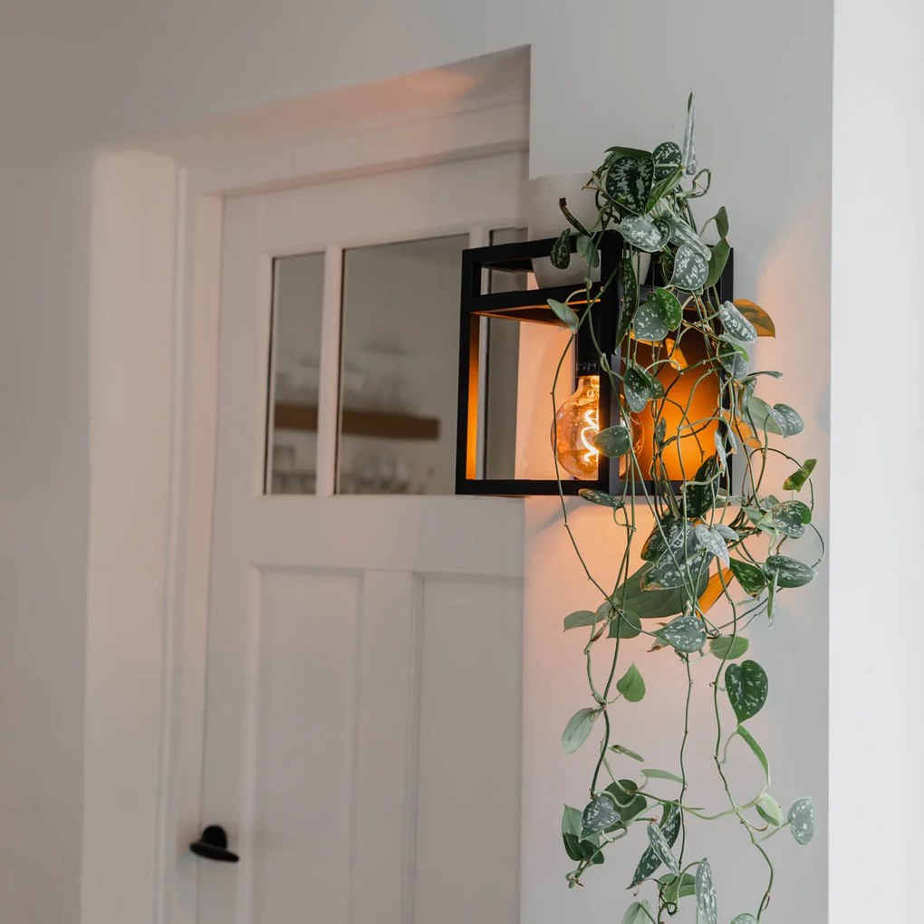 Aplică de perete industrială neagră cu raft - Cage Rack