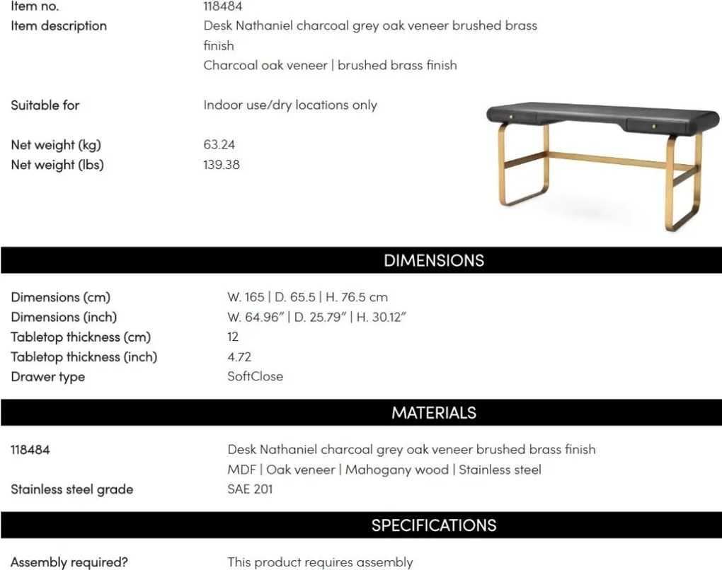 Birou Design LUX, Furnir Stejar, Gri Carbune, Nathaniel