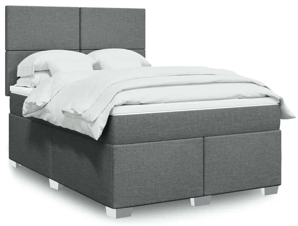 vidaXL Pat continental cu saltea, gri închis, 160x200 cm, țesătură