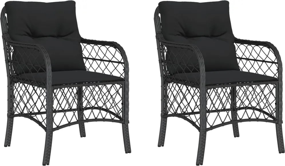 vidaXL Scaune de grădină cu perne, 2 buc., negru, poliratan