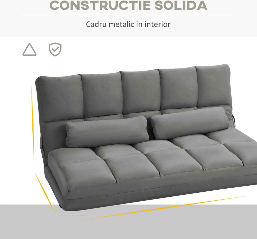 HOMCOM Divan de Podea 2 în 1 cu Spătar Reglabil în 7 Niveluri și Perne, 130x73x60 cm, Gri Carbonizat | Aosom Romania