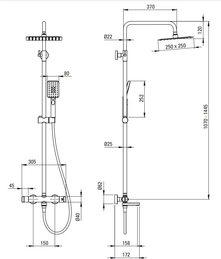 Coloana de duș cu baterie termostatică NAC_D1HT