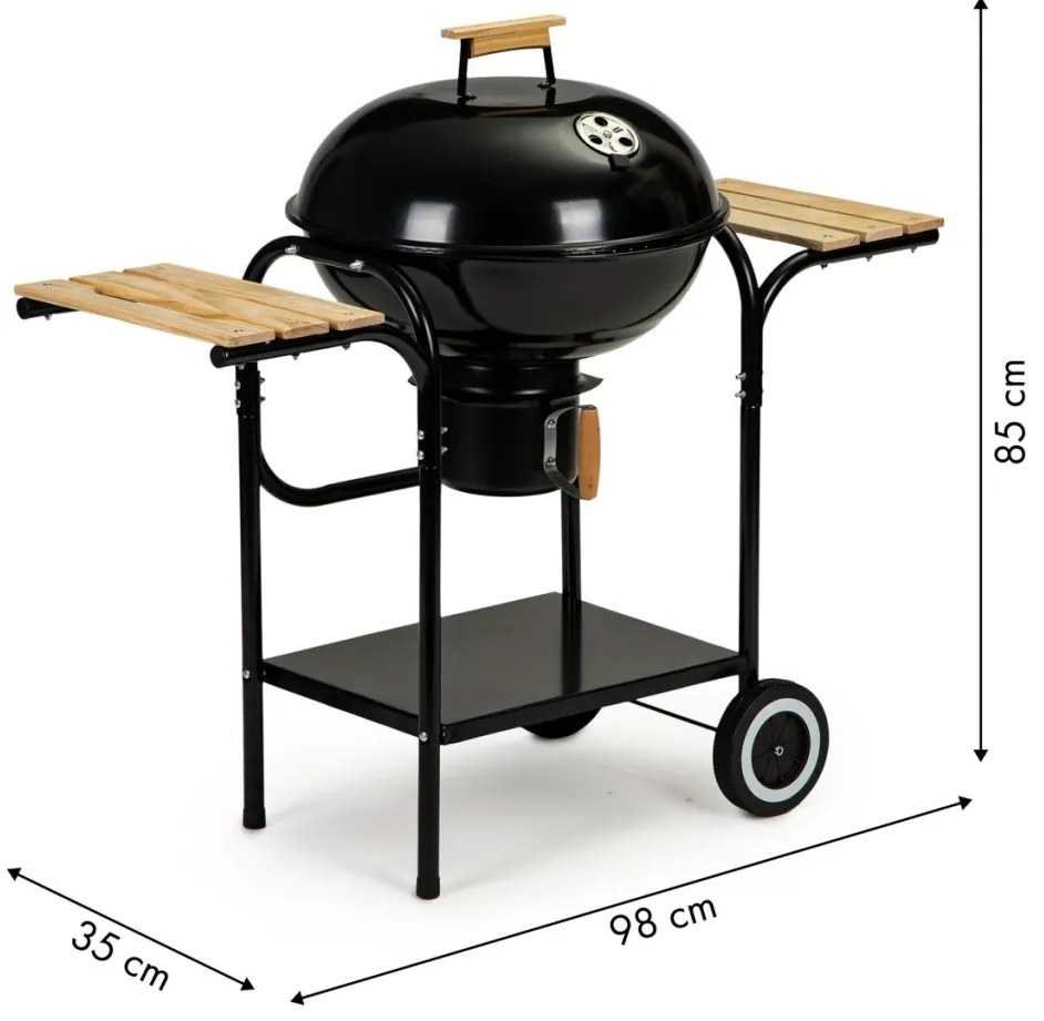 Gömb alakú görgős faszenes grill hamutartóval