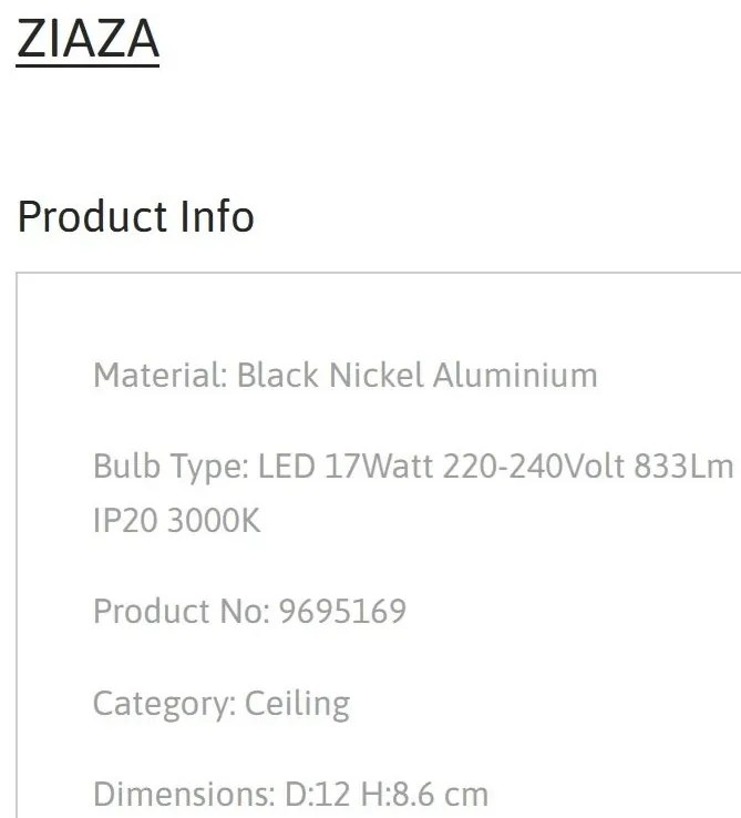 Spot LED aplicat diametru 12cm ZIAZA nickel negru, NVL-9695169