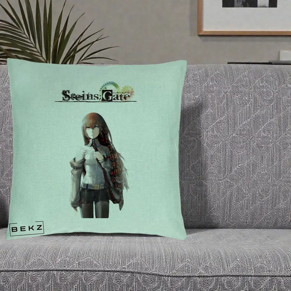 Perna Personalizata Steins Gate Kurisu Makise Anime, 40x40 cm, Verde Menta, Husa Detasabila, Perna Inclusa, BEKZ®