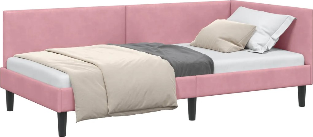 vidaXL Cadru de pat colțar cu headboard Roz 90 cm x 190 cm Catifea