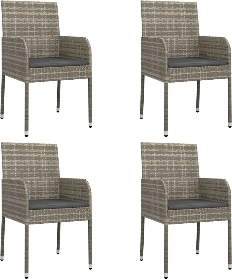 vidaXL Scaune de grădină cu perne, 4 buc., gri, poliratan