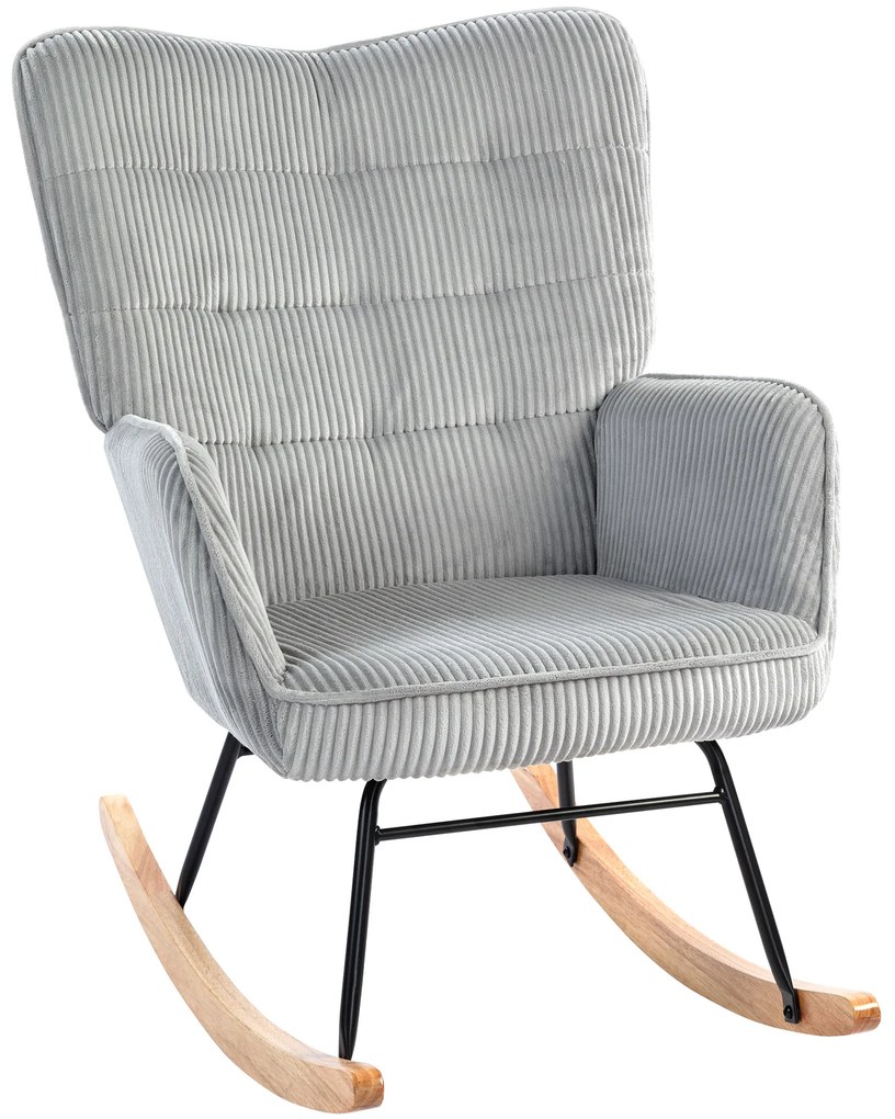 HOMCOM Fotoliu de leagăn vintage, baze arcuite, tapițerie groasă, lemn de fag & oțel, Gri deschis | Aosom Romania