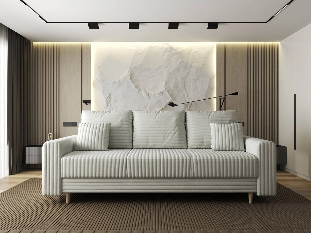 Canapea extensibilă dumonde cu ladă de depozitare si sezut confortabil din spuma high-density, Kronos Ambience Ivory 210x100 cm