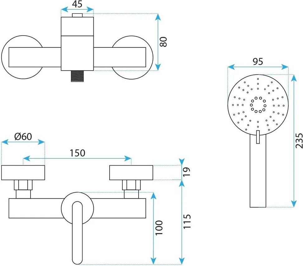 Baterie de dus REA Ontario cupru periat
