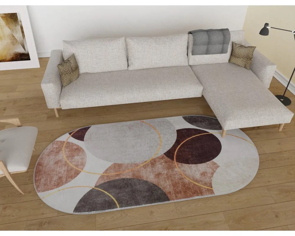 Covor maro-crem lavabil 60x100 cm Oval – Vitaus