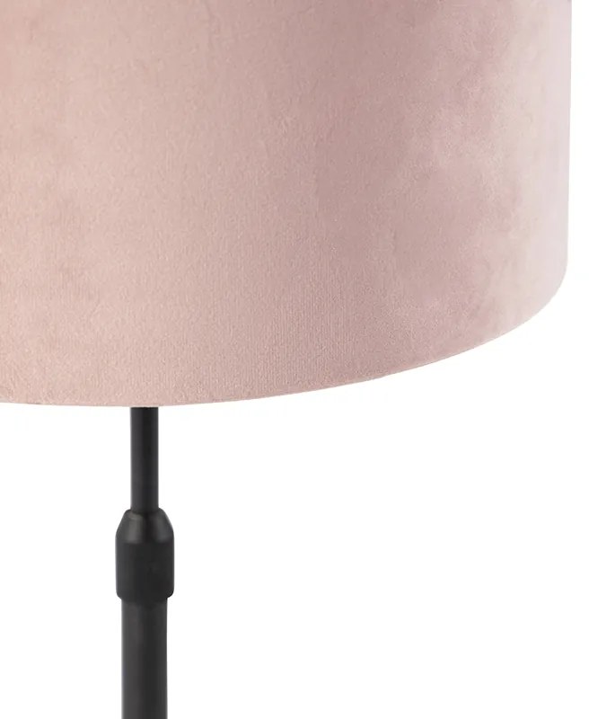 Lampă de masă neagră cu abajur din catifea roz cu auriu 25 cm - Parte
