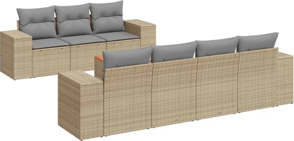 vidaXL Set canapele de grădină, 8 piese, cu perne, bej, poliratan
