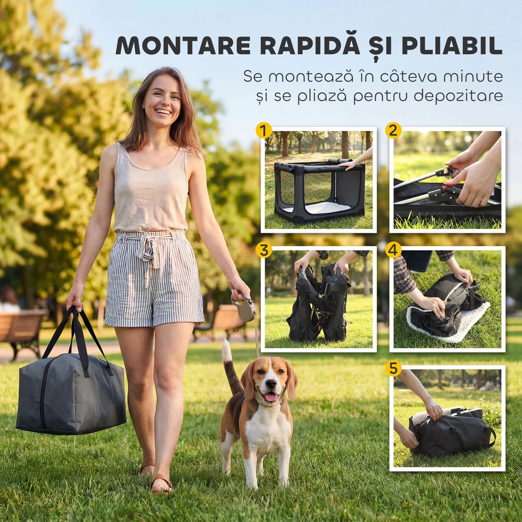 PawHut Cușcă de Transport Pliabilă pentru Câini și Pisici cu Pernă, Husă Lavabilă, Uși, din Oxford Respirabil 600D, 76x54x54 cm, Verde | Aosom Romania