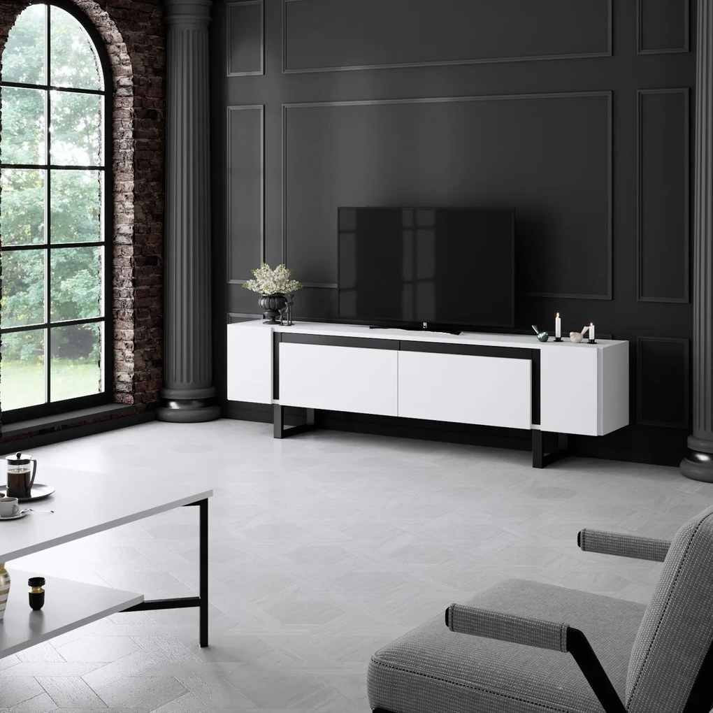 Comoda TV, Hanah Home, Yildiz, 180x50x30 cm, Alb/Negru