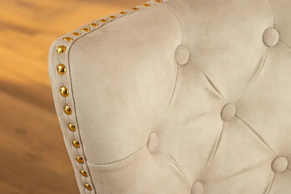 Set 2 scaune Stil Baroc, Catifea, Bej, Metal, Auriu, Castle