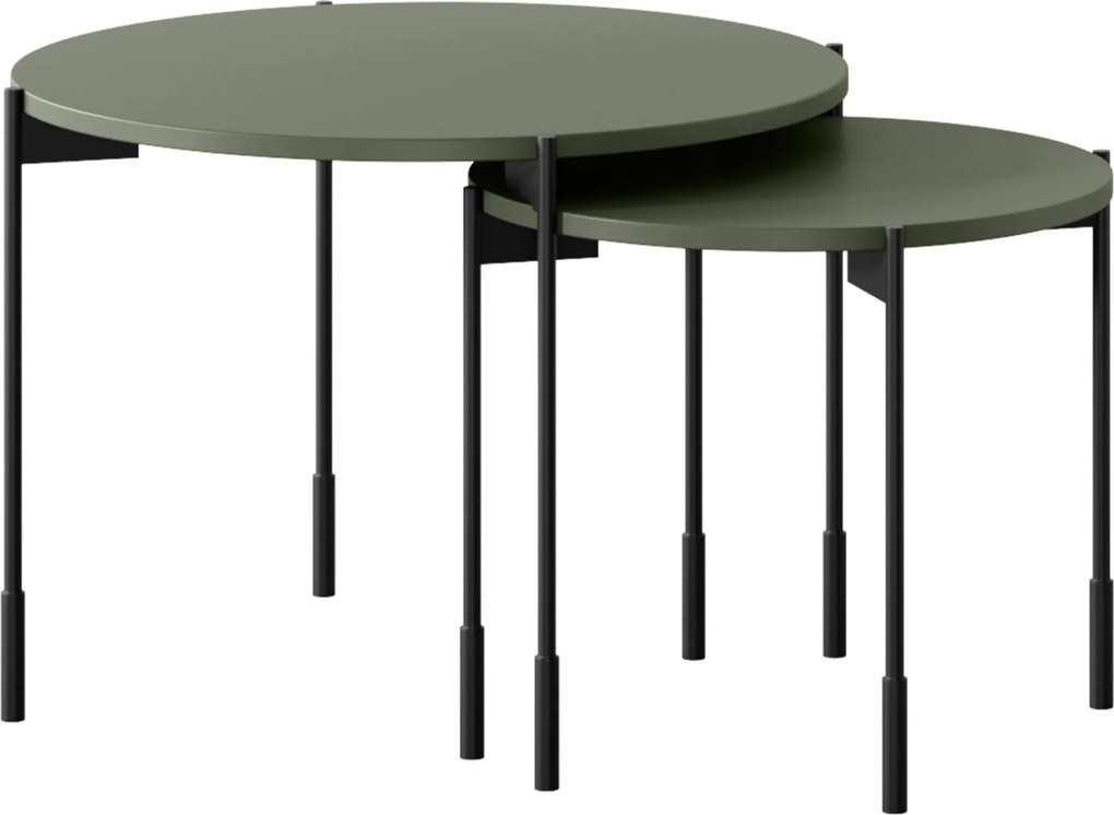 Măsuță de cafea rotundă Sonatia 45 cm cu picioare metalice - verde măsliniu