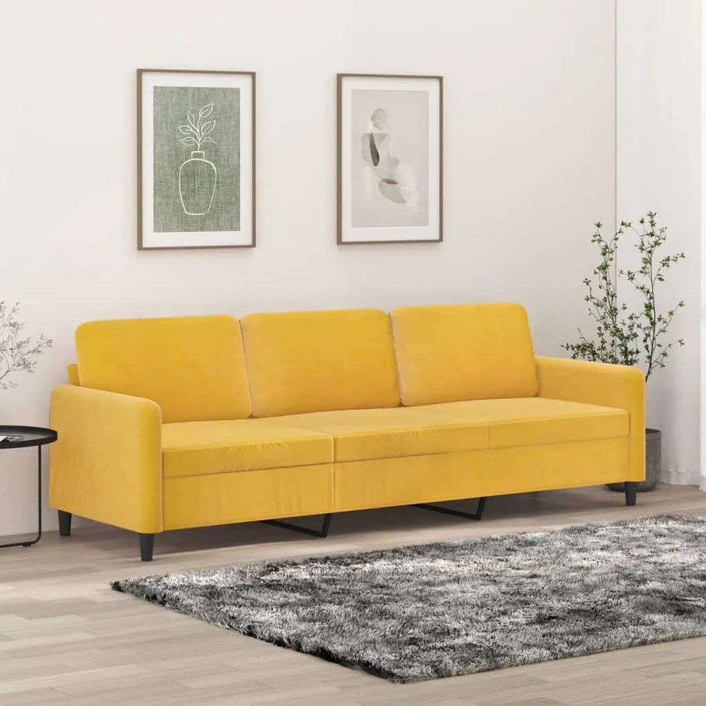 349069 vidaXL Canapea cu 3 locuri, galben, 210 cm, catifea