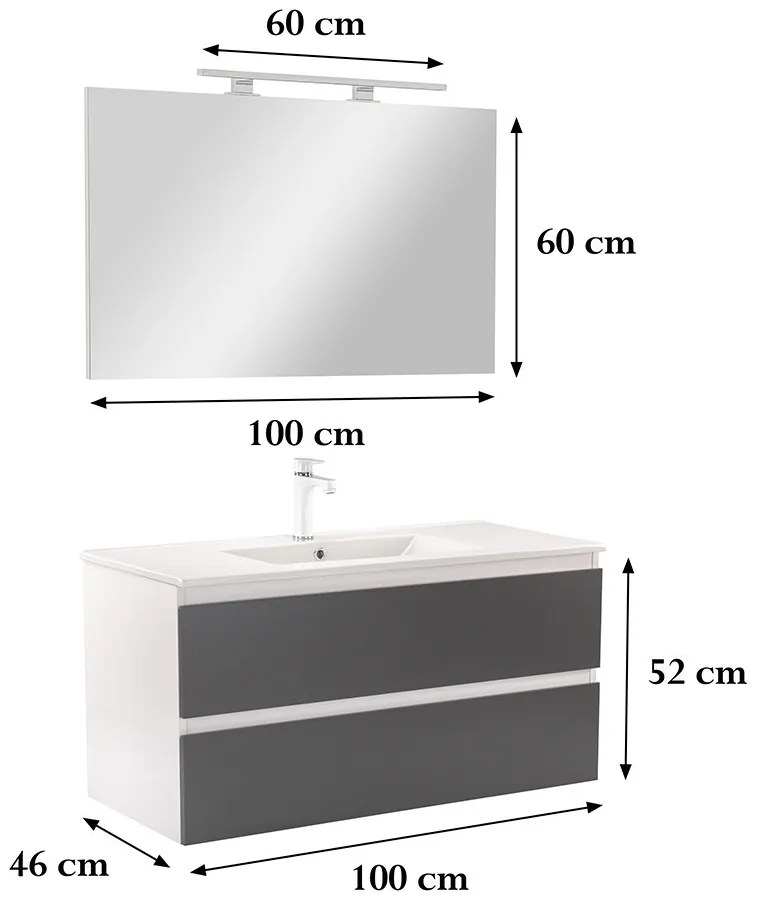 Mobilier complet de baie Vario Forte 100 alb-antracit