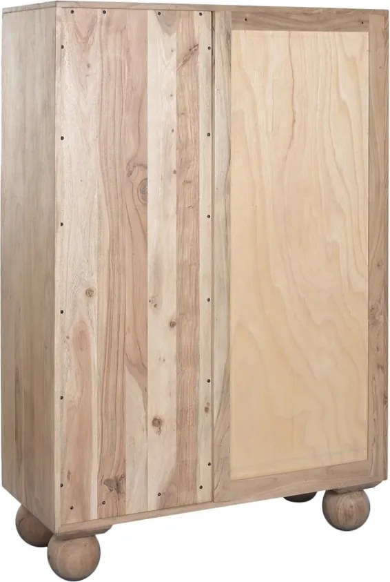 Vitrină din lemn de acacia și sticlă, natur și alb, cu 6 rafturi, finisaj natural, 150 x 100 x 40 cm, „Alvera”