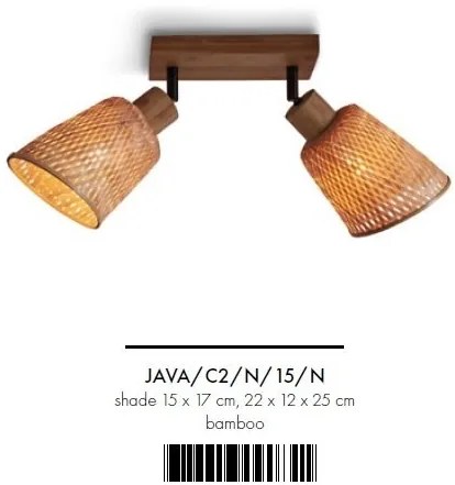 Plafoniera eco din bambus Java 2-Shade nat/15x17, nat