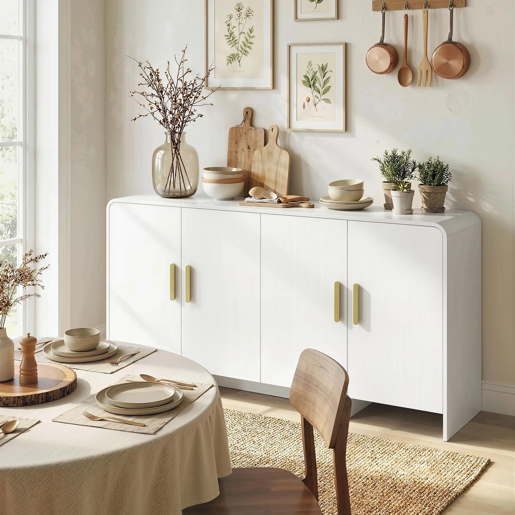 HOMCOM Bufet de Bucătărie cu 4 Rafturi 4 Uși cu Închidere Silențioasă Mobilier pentru TV pentru Televizoare de 182,88 cm 152x40x80 cm Alb | Aosom Romania