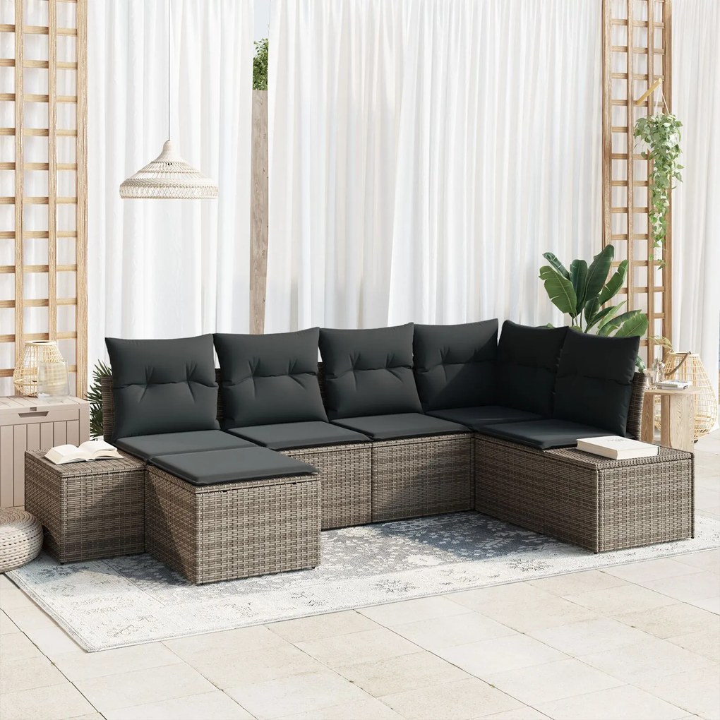 vidaXL Set de canapele pentru grădină cu pernă 6 pcs Gri Rattan poli