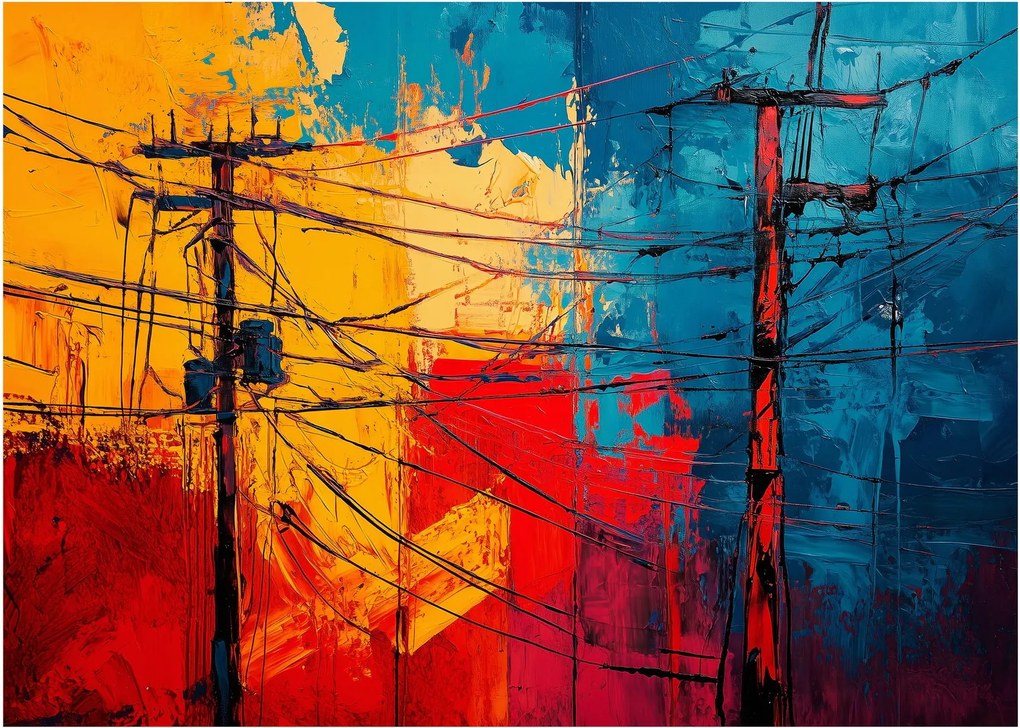 Tablou pe sticlă - Linii electrice abstracte (70x50 cm)