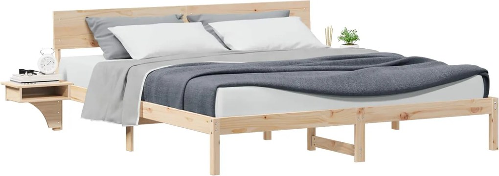 vidaXL Cadru de pat cu headboard Maro 200 x 200 cm Lemn de pin masiv