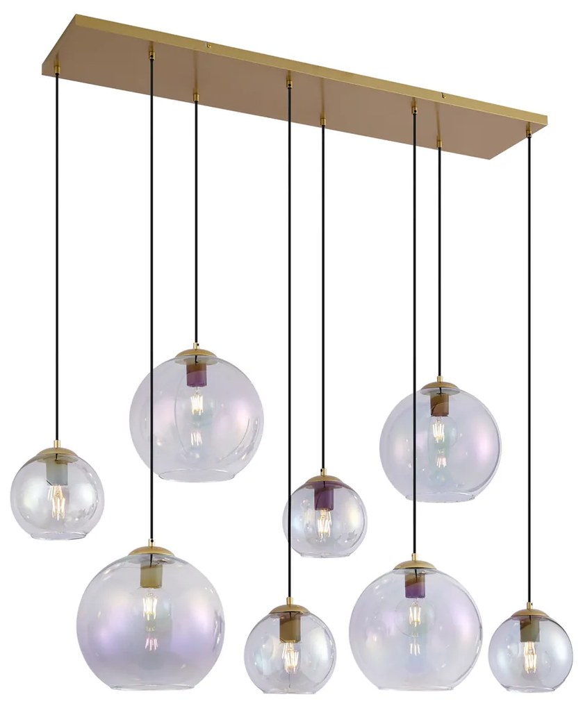 Lampă suspendată Art Deco aurie cu sticlă curcubeu cu 8 lumini - Sandra