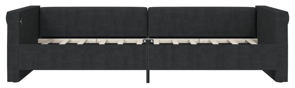 Pat de zi, negru, 90x200 cm, textil, USB Negru