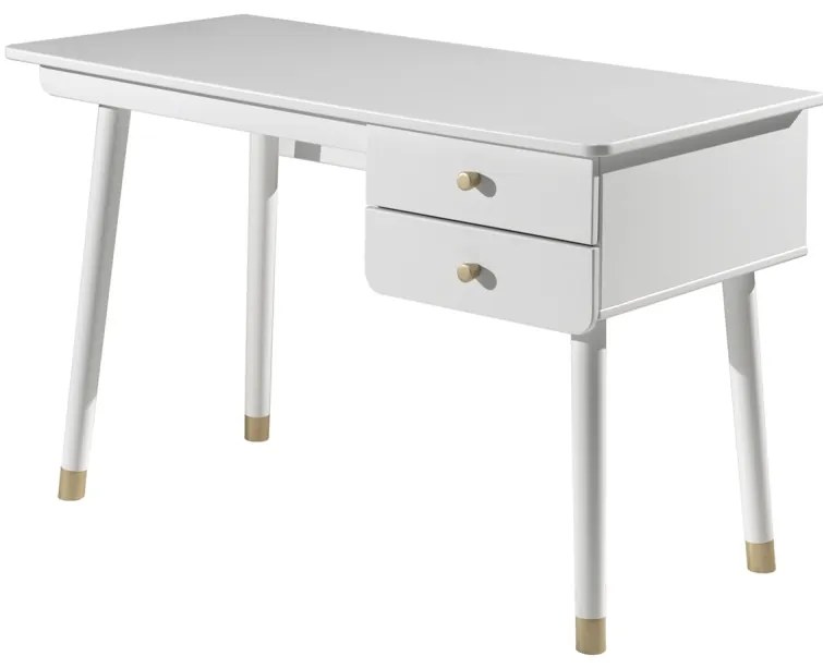 Set Pat Single, Noptieră și Birou pentru Copii, 3 Piese, 90x200 cm, Alb Satinat (Pin Masiv și MDF) – Billy – Vipack