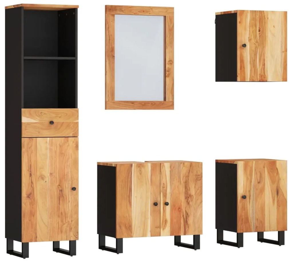 3200646 vidaXL Set mobilier de baie, 5 piese, lemn masiv de acacia