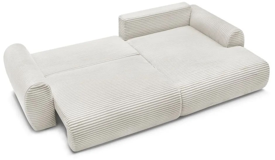 Colțar crem extensibil cu tapițerie din catifea reiată (cu colț pe partea dreaptă) Lucien – Bobochic Paris