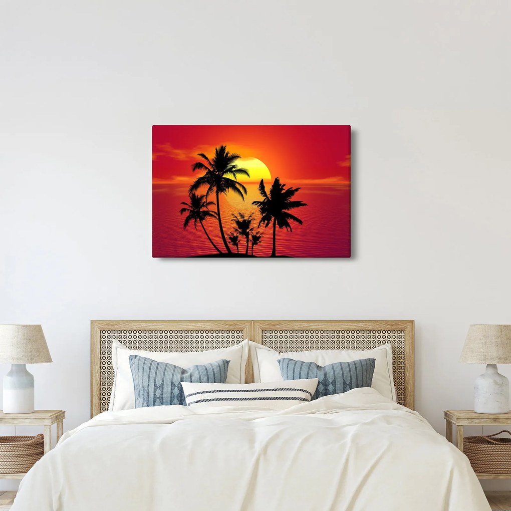 Tablou - Silueta insulei cu palmieri (90x60 cm)