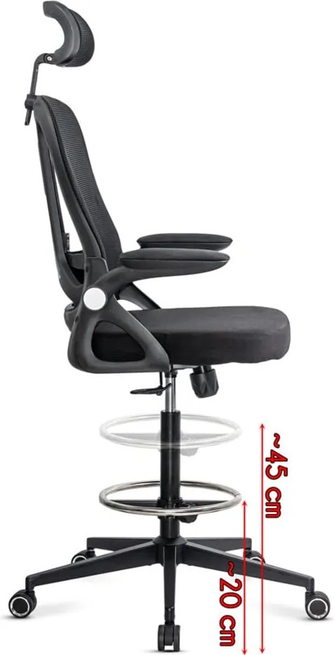 Scaun operativ ergonomic negru din mesh cu suport picioare reglabil și tetieră ajustabilă OFF 650