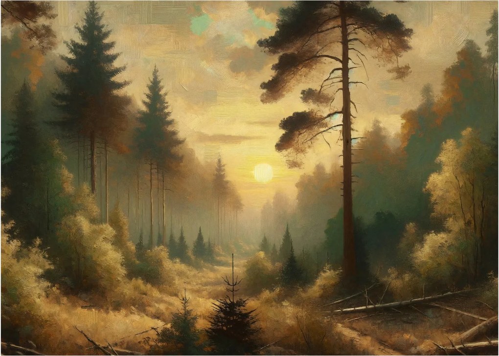 Tablou - Soare strălucind prin pădure (70x50 cm)