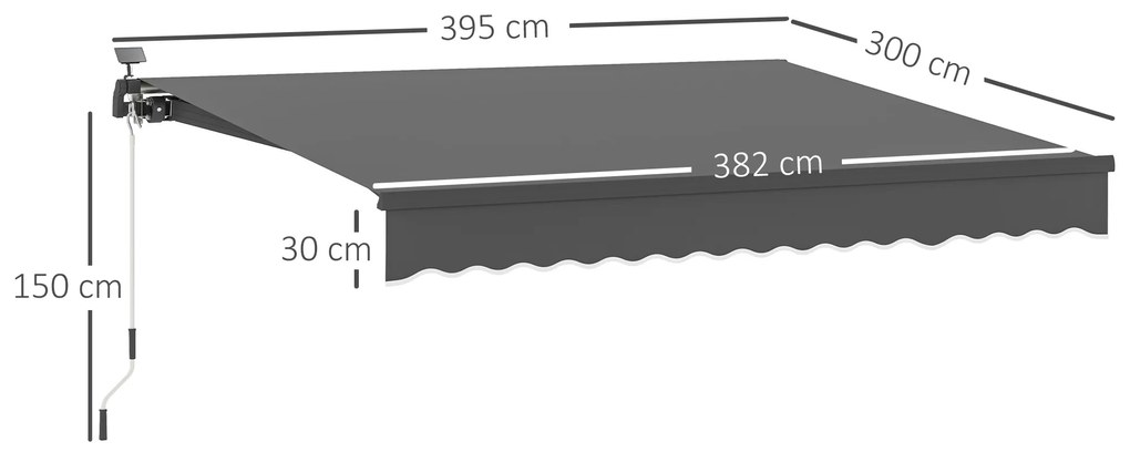 Markiză cu brațe articulate cu alimentare solară și manivelă Outsunny Markiză cu Gelenkarmmarkise pentru protecție solară UV 50+ 400 cm lățime Gri | Aosom Romania