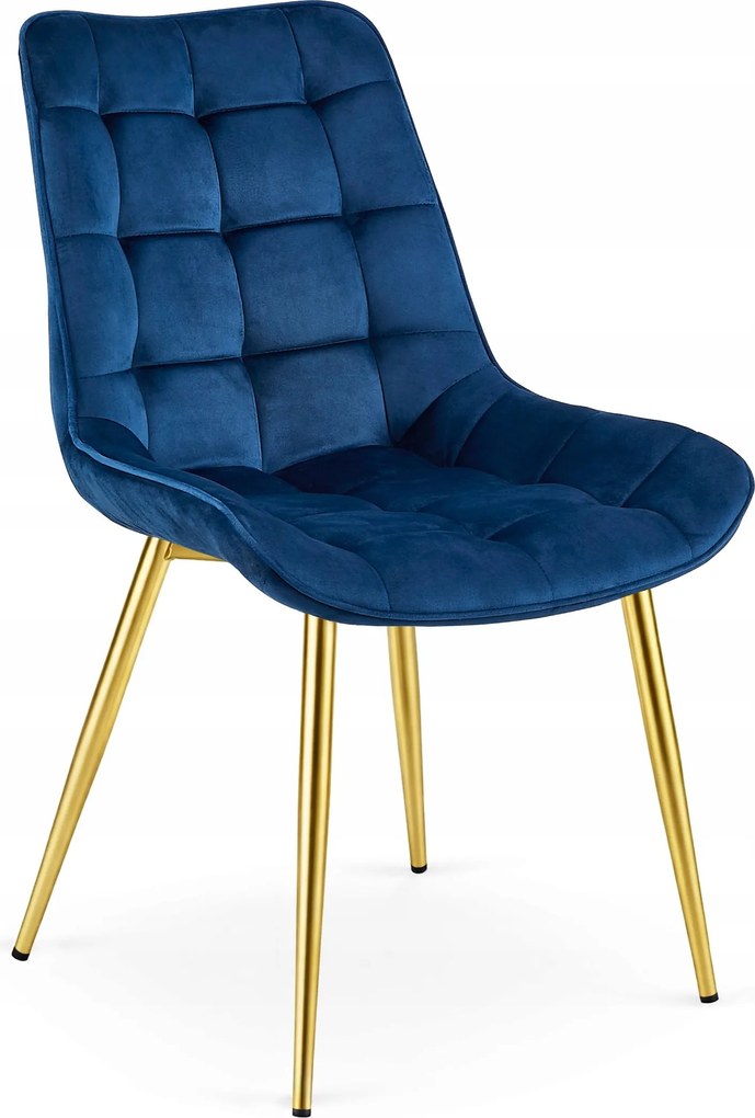 Scaun Bucatarie/Dining Joy Albastru Catifea, Picioare Metalice, Finisaj Auriu